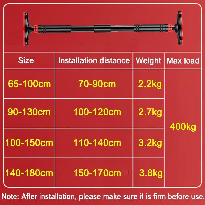 400kg Adjustable Door Horizontal Bars Exercise Home Workout Gym Chin Up Training Pull Up Bar Sport Fitness Equipments